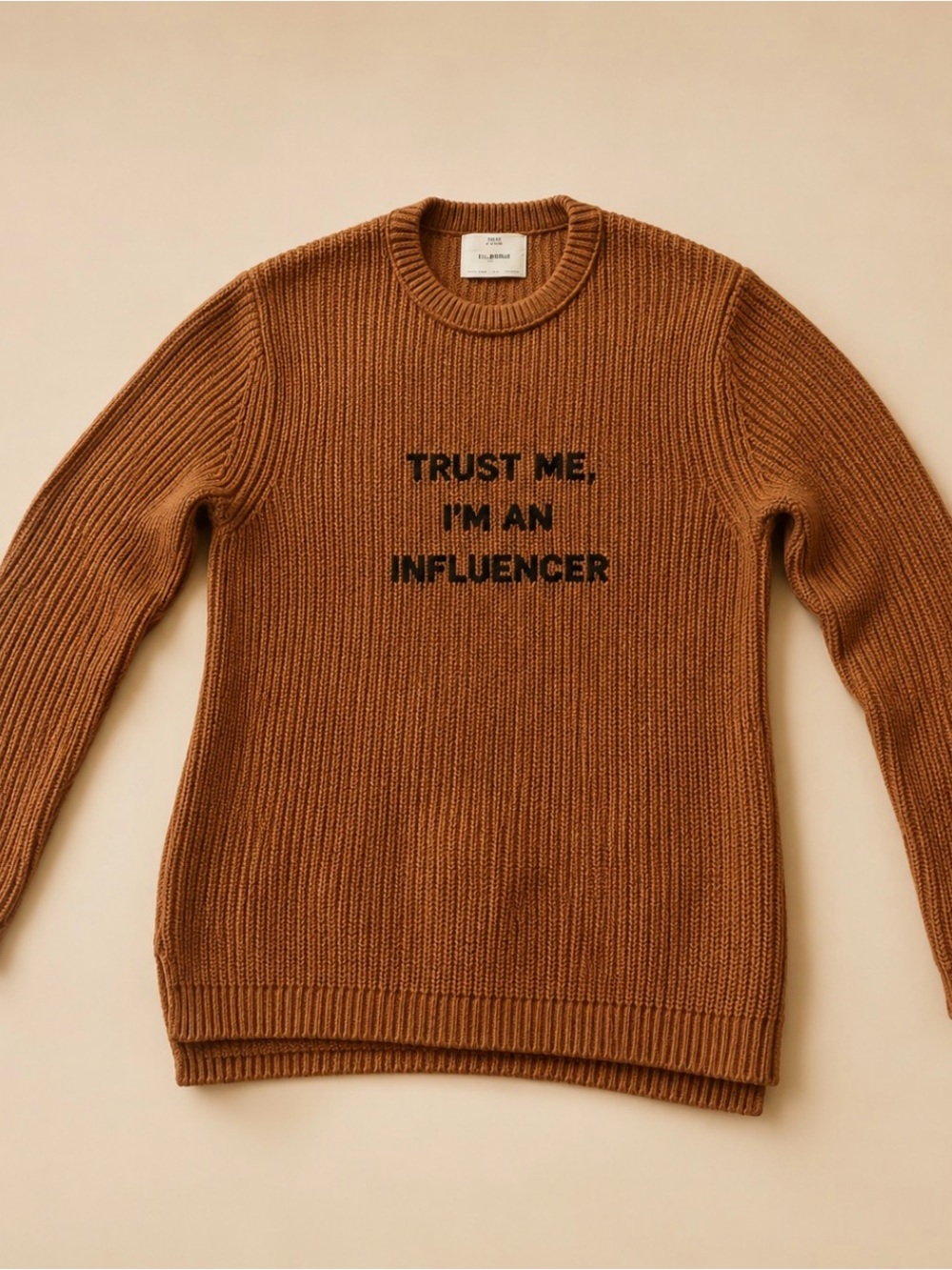Zara Brown Crewneck Sweater with Black Text